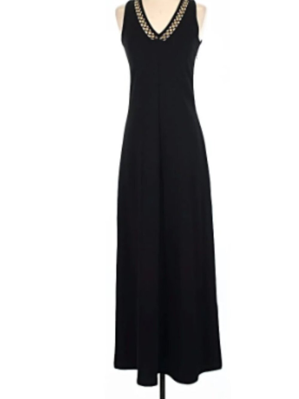Classic Michael Kors Black Sleeveless Maxi Dress w/ Gold Vneck Trim Sz Large